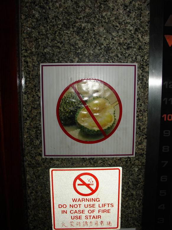 V nasem hotelu se nesmelo nosit ovoce Durian, ktere normalne strasne smrdi ale chutna uplne nejlip.